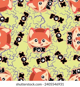 
Fuchs nahtloses Muster auf gelbem Hintergrund und Risse
