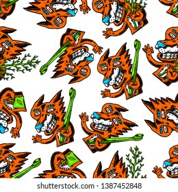 Fox Seamless Pattern. Zero Waste, Plastic Free, Bamboo Toothbrush Seamless Pattern.  