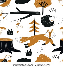 Fox Seamless Wild Vector Pattern