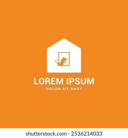 Fox seen in the window of the house logo design concept. Unique Fox house logo vector icon illustration