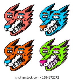 Fox Set. Fox Head Set in Cartoon Style. Smile Fox Face. Cartoon Fox on white background isolated. Stock Vector Illustration. Cartoon style.