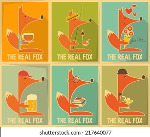 Fox. Set of Retro Posters. Vector Illustration.