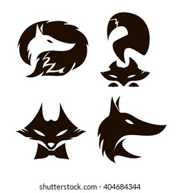 Fox set of silhouettes, vector illustration. Fox on white background