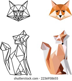 fox set of triangles fox head and fox body