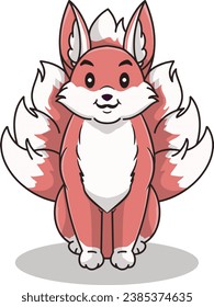 Fox seven tails logo digital illustration in cute and simple style