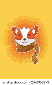 Fox with shawl in autumn cartoon illustration
