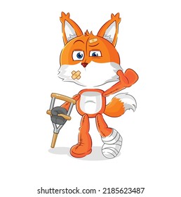 the fox sick with limping stick. cartoon mascot vector