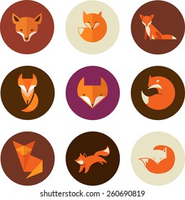 Fox signs, illustrations and elements. collection of vector icons