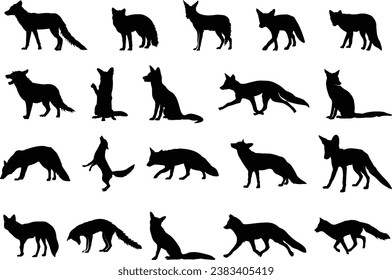 Fox silhouette, Fox clipart, Fox vector illustration, Fox silhouettes