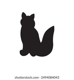 Fox silhouette flat icon vector illustration isolated on white background, black silhouette of animal, fox silhouette