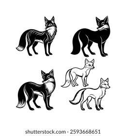 Fox Silhouette Illustrations Stylized Wildlife Art.