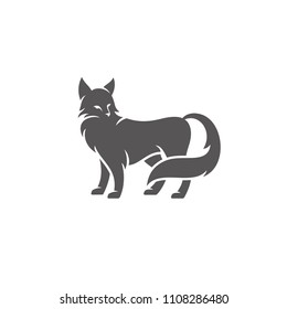 Fox silhouette isolated on white background vector illustration. Standing fox vector graphic emblem.