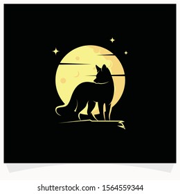 Fox Silhouette with Moon Background Logo Design Template