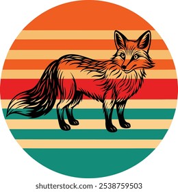 Fox silhouette on retro vintage background illustration for T-shirt