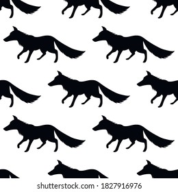 fox silhouette, seamless pattern, vector illustration