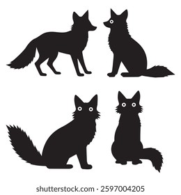 Fox silhouette set on white background