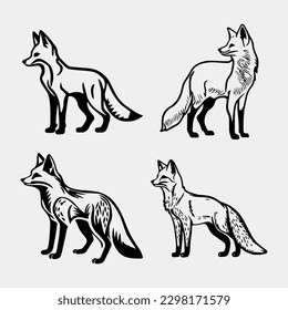 Fox silhouette. Set. Vector illustration isolated on white background