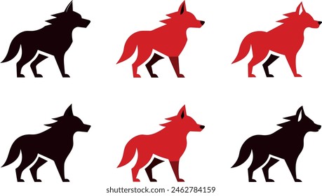 Conjunto de silueta de zorro. Ilustración vectorial