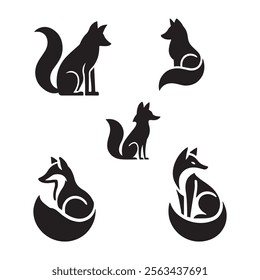 Fox silhouette. Set. Vector illustration 