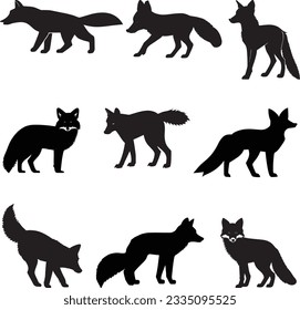 Fox Silhouette Vector Art Icons.