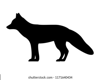 Fox silhouette. Vector illustration of black icon logo fox silhouette isolated on white. Outline shadow shape animal, side view profile.