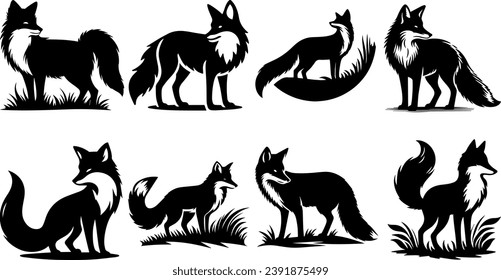 Fox Silhouette, Fox Vector Isolated On White Background Illustration