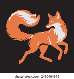 Fox Silhouette, Fox Vector On Black Background Illustration