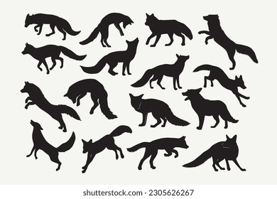 fox silhouette vector set design