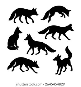 Fox Silhouette Vector Set Wildlife Animal Poses Collection