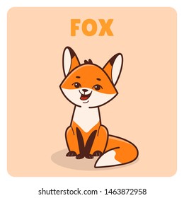 Fox sitting, cute character for children. Vector illustration in cartoon style. Animal alphabet.