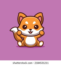 Fox Sitting Excited Cute Creative Kawaii Cartoon Mascot Logo