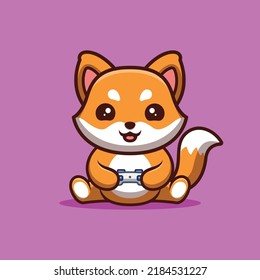 Fox Sitting Gaming Cute Creative Kawaii Cartoon Mascot Logo