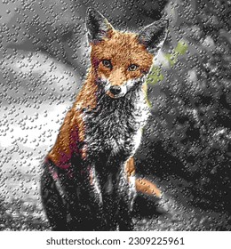 Fox Sentada En La Nieve Del Suelo 