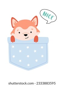 Fox Sitting Inside Pocket Vector Illustration