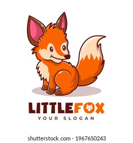 Fox sitting Mascot Cartoon Logo Template. Cute Fox Editable Logo. Animal Fox Flat Cartoon Style