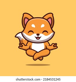 Fox Sitting Meditation Cute Creative Kawaii Cartoon Mascot Logo