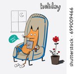 Fox is sitting on the couch and playing mobile in the middle is ready to drink soft drinks.Cartoon animals the cute monster vector character design