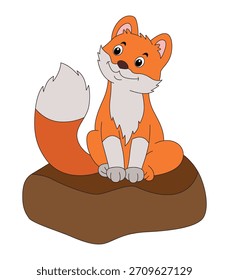 A fox sitting on the rocks on a white background