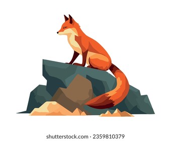 zorro sentado en un icono de piedra ilustración aislada