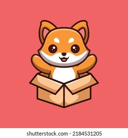 Fox Sitting Out From Box Cute Creative Kawaii Cartoon Mascot Logo