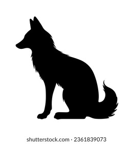 fox sitting silhouette isolated on white vector illustration