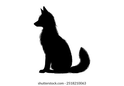 Fuchs sitzend Silhouette Vektor einzeln auf weißem Hintergrund, Arctic Fox Schwarz Silhouette Clipart