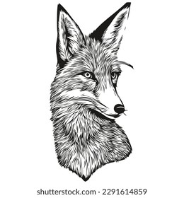 fox sketch, hand drawing of wildlife, vintage engraving style, vector illustration fox cub
