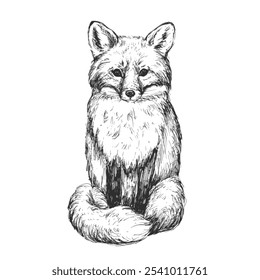 Esboço Fox isolado no fundo branco. Ilustração do vetor de animal selvagem do vintage.