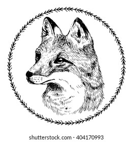 Fox sketch portrait. Hand drawn vector illustration