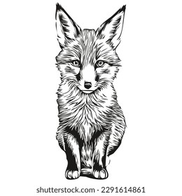 fox sketches, outline with transparent background, hand drawn illustration fox cub
