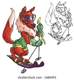 Fox Ski Mascot. Great for t-shirt designs, school mascot logo and any other design work. Ready for vinyl cutting.