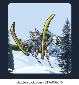 fox skiing in the snow vector illustration design