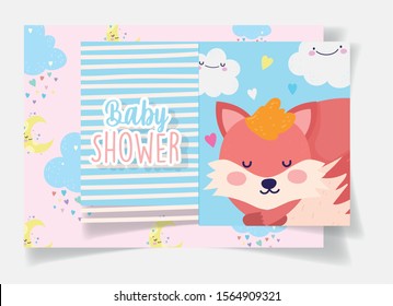 fox sleep clouds stripes background baby shower card vector illustration fox sleep clouds stripes background baby shower card vector illustration