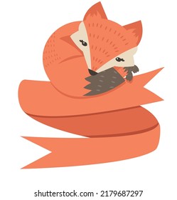 fox sleep on ribbon banner cartoon